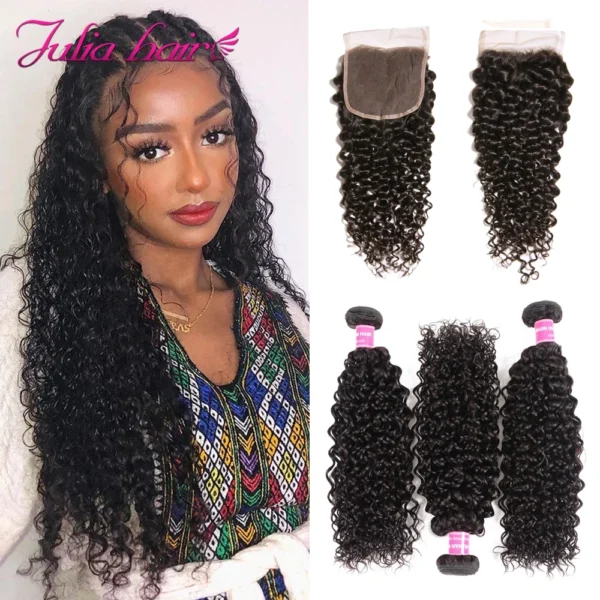 Julia Hair Curly Weave Human Hair 3 Bundles With Closure 4PCS - Image 2