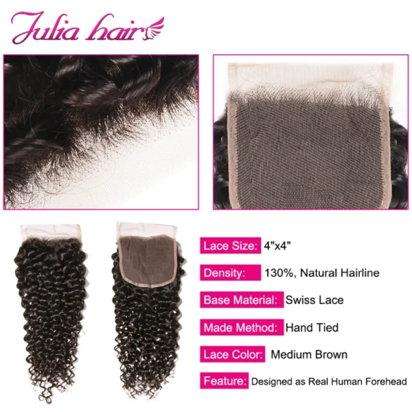 Julia Hair Curly Weave Human Hair 3 Bundles With Closure 4PCS - Image 5